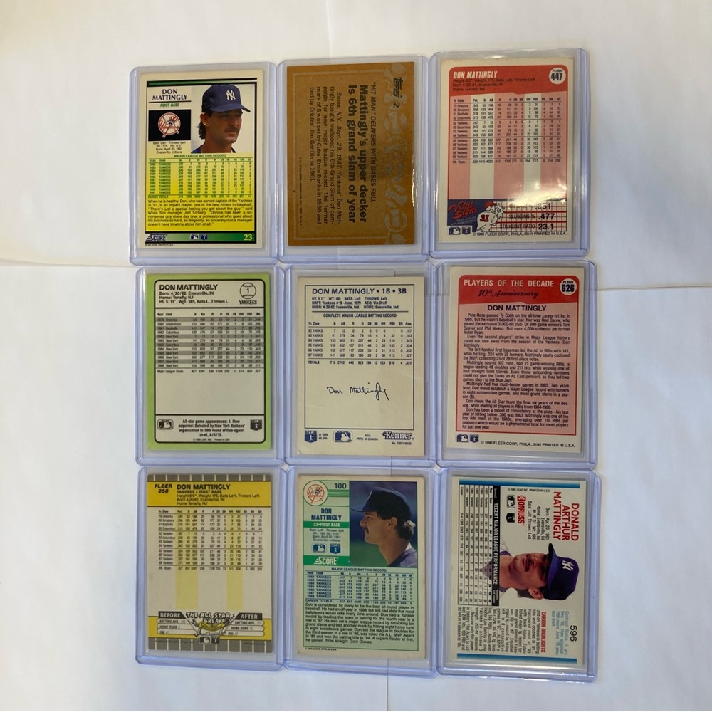 Lot of 9 Vintage 80s-90s Don Mattingly Baseball Cards New York Yankees - Picture 3 of 16